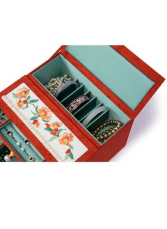 l'elefante L’elefante Multi-Layer Jewelry Organizer Box for Women – Embroidered Floral Jewelry Storage Case with Drawers – Ring, Bangle, Necklace & Earring Holder Velvet Jewelry Box – Gift for Girls & Ladies  - Image 3