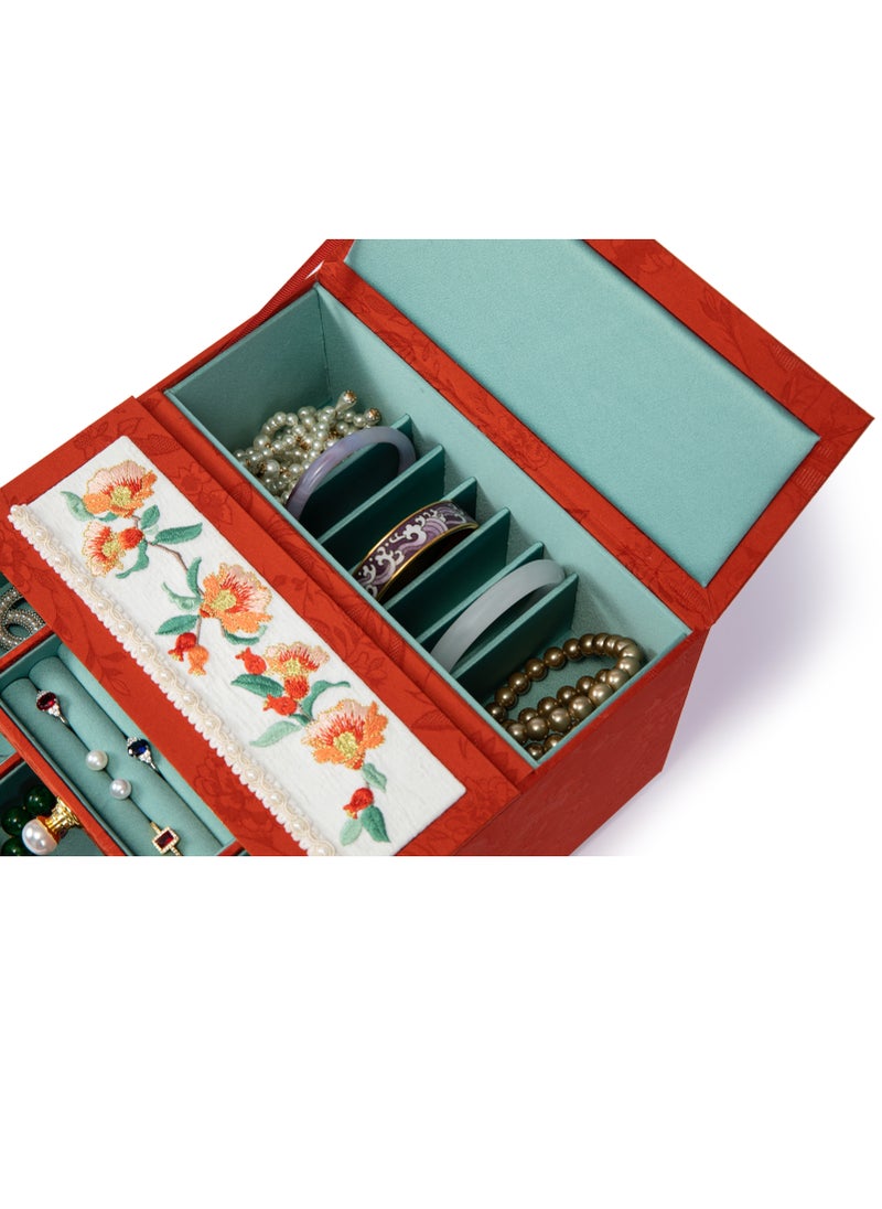 l'elefante L’elefante Multi-Layer Jewelry Organizer Box for Women – Embroidered Floral Jewelry Storage Case with Drawers – Ring, Bangle, Necklace & Earring Holder Velvet Jewelry Box – Gift for Girls & Ladies  - Image 3