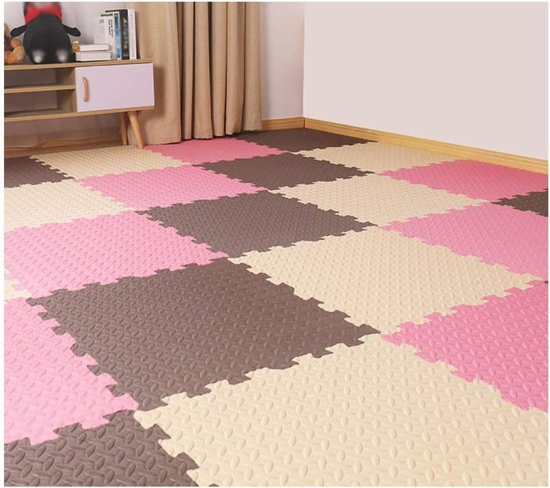 SIGNATRON 20mm Thick Exercise Mat Tiles, Gym Floor Mat Rubber, Interlocking Foam for Gymnastics, Exercise, Play Areas, Home Gyms, Dance Studios, Yoga (Pink - Brown - White, 6Pcs) - Image 3