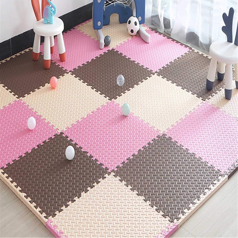 SIGNATRON 20mm Thick Exercise Mat Tiles, Gym Floor Mat Rubber, Interlocking Foam for Gymnastics, Exercise, Play Areas, Home Gyms, Dance Studios, Yoga (Pink - Brown - White, 6Pcs) - Image 4