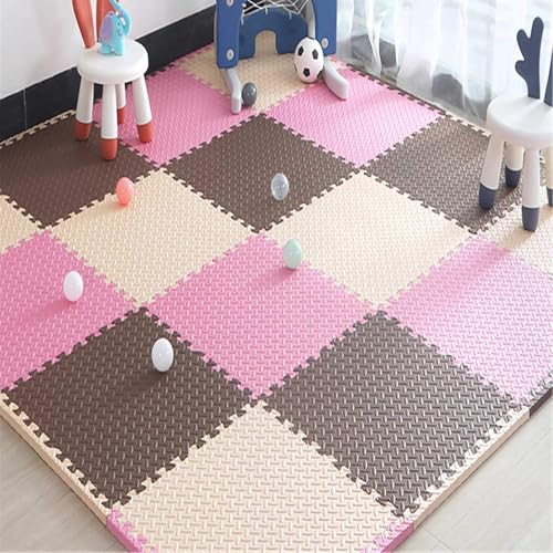 SIGNATRON 20mm Thick Exercise Mat Tiles, Gym Floor Mat Rubber, Interlocking Foam for Gymnastics, Exercise, Play Areas, Home Gyms, Dance Studios, Yoga (Pink - Brown - White, 6Pcs) - Image 1