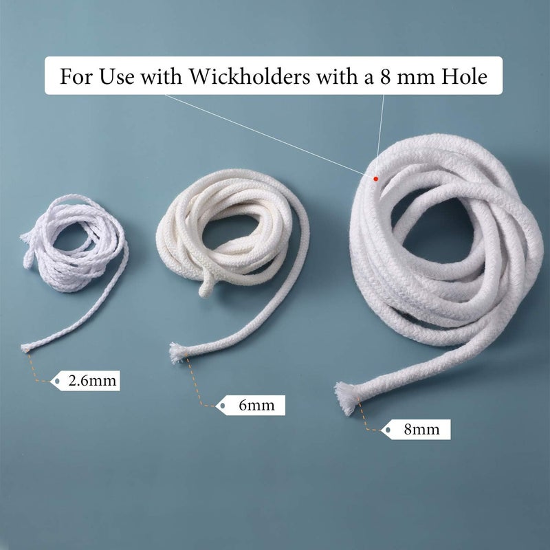 BBTO 6.56 Feet Cotton Replacement Wick Braided Cotton Wick Round Oil Lamp Wick Candle Wick for Oil Lamps and Candles, DIY Handmade Candle Making Supplies (8 mm/ 0.3 Inch) - Image 2