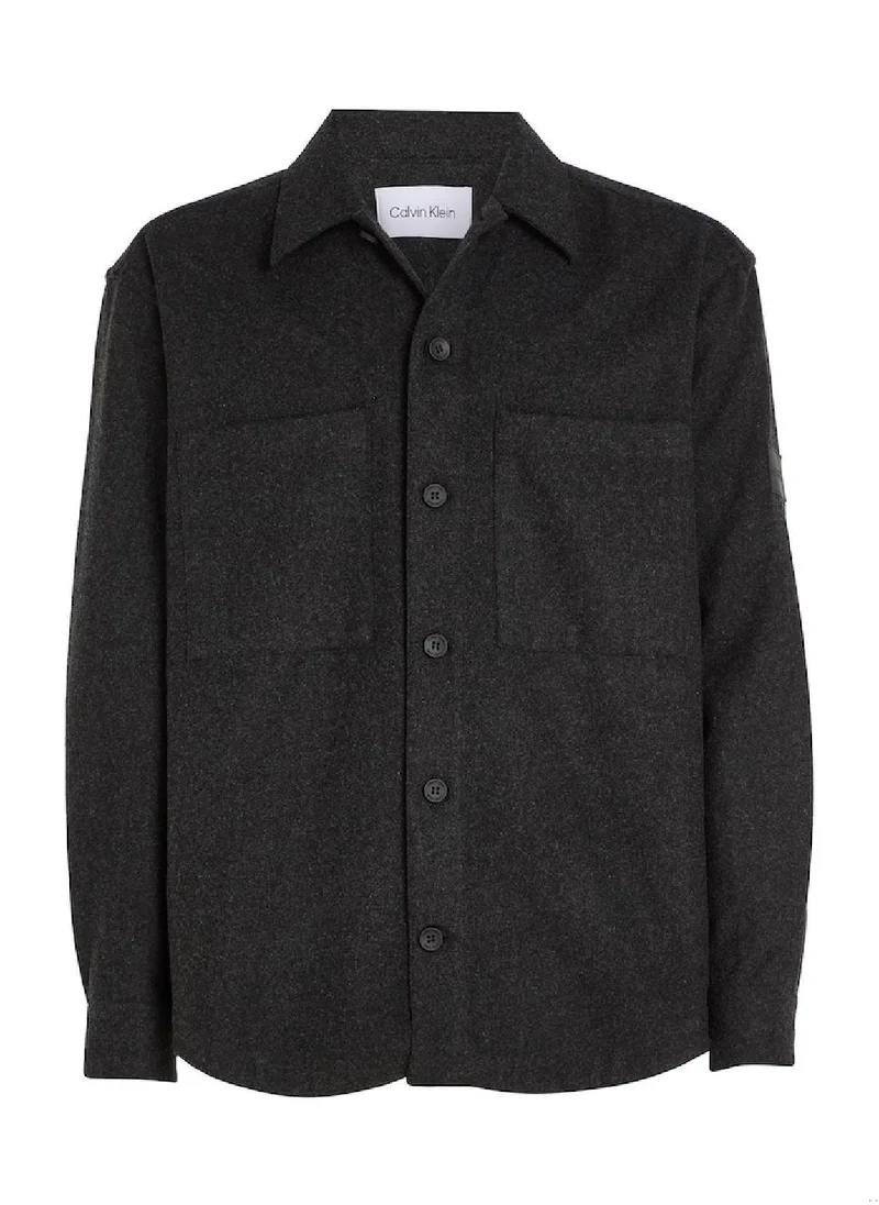 كالفن كلاين Men's Relaxed Wool Blend Overshirt, Black