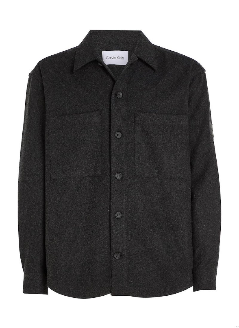 CALVIN KLEIN Men's Relaxed Wool Blend Overshirt, Black  - Image 2