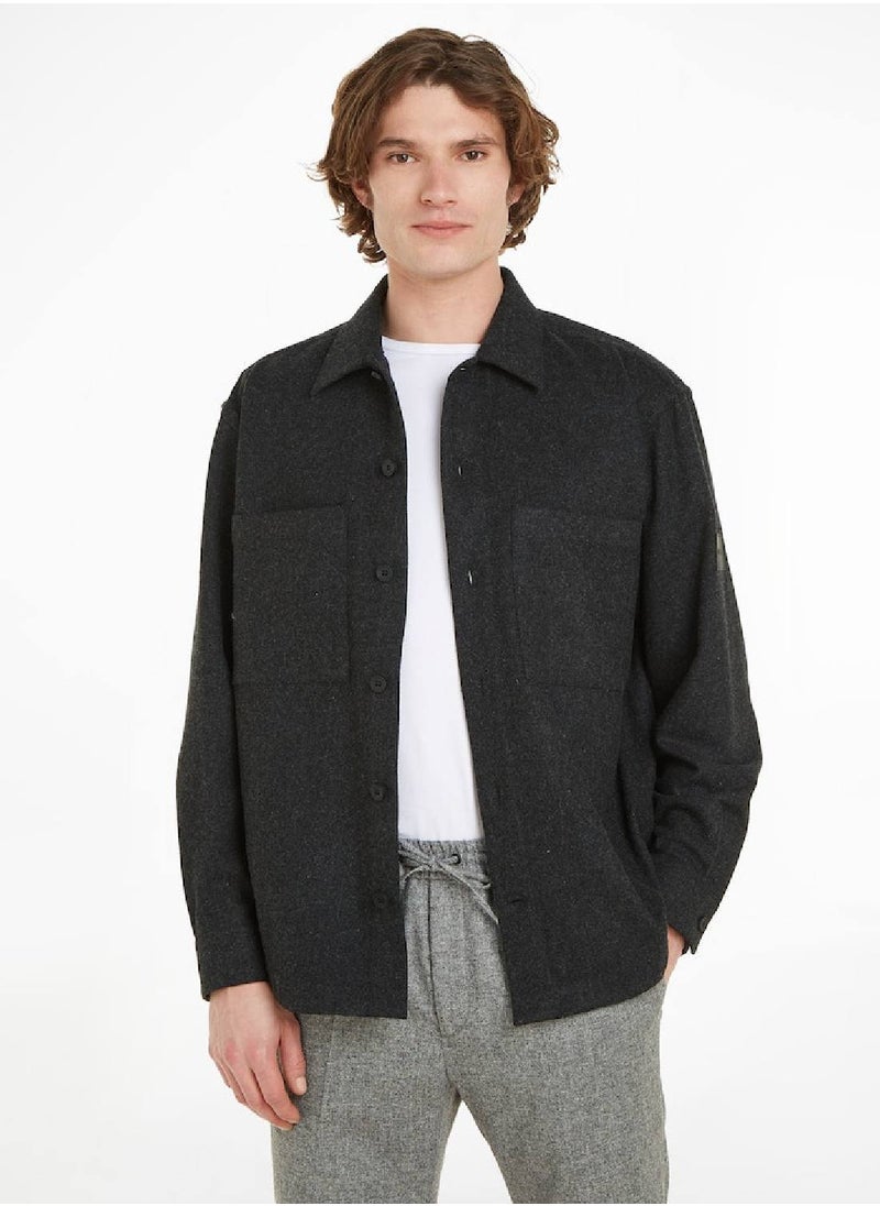 CALVIN KLEIN Men's Relaxed Wool Blend Overshirt, Black  - Image 1