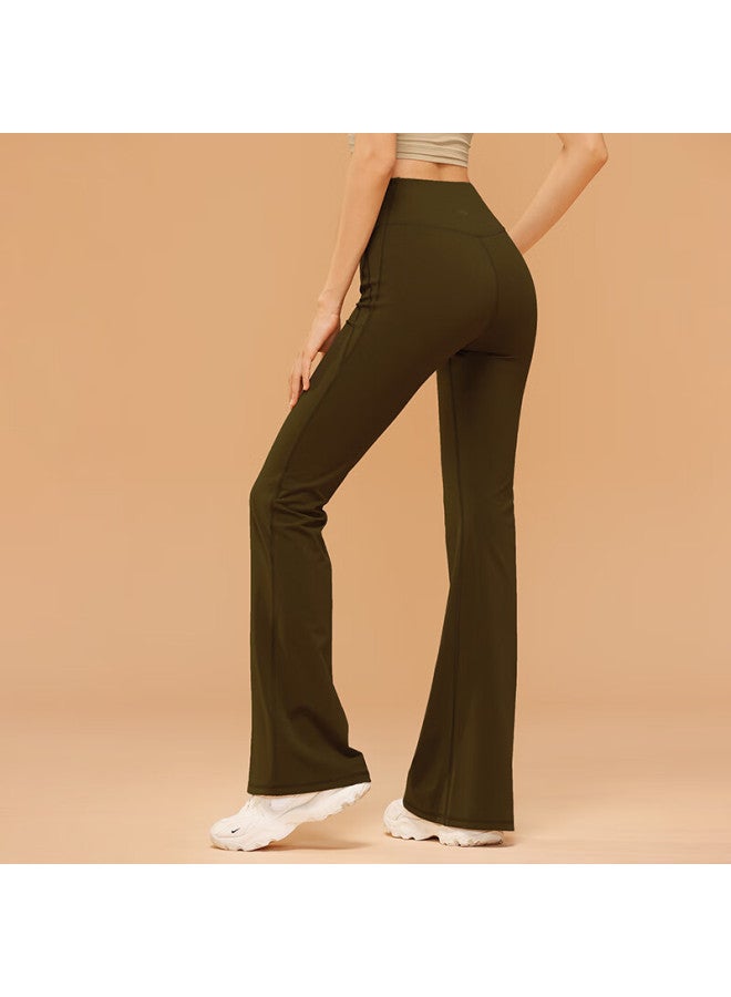 Vfu High-waist Lifting Flared Fitness Yoga Pants Loose Wide-leg Casual Trousers Qingli Brown S - Image 1