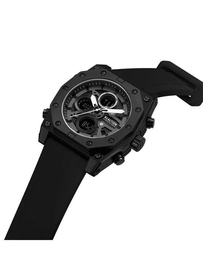 Kenneth Cole Reaction Black Dial Black Silicone Strap Analog-digital Watch for Men, 52.4mm