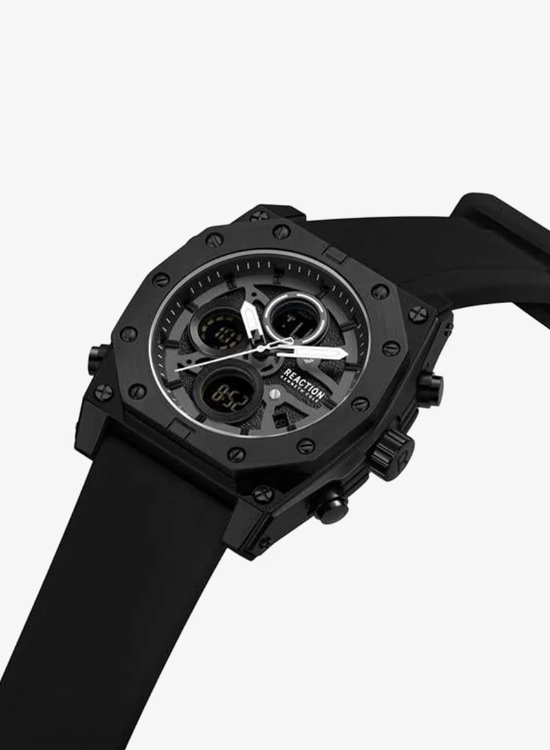 Kenneth Cole Reaction Black Dial Black Silicone Strap Analog-digital Watch for Men, 52.4mm