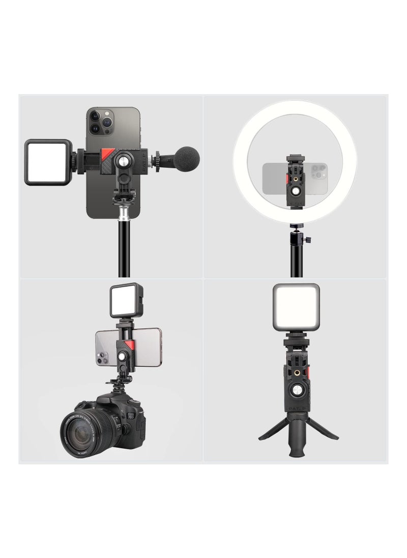 KASTWAVE - Camera Phone Hot Shoe Holder, Cell Phone Tripod Mount Adapter Cold Shoe Mount 360 Rotation for Camera Ring Light Microphone, Universal Phone Clamp for Vlogging Live Stream Photography - Image 1