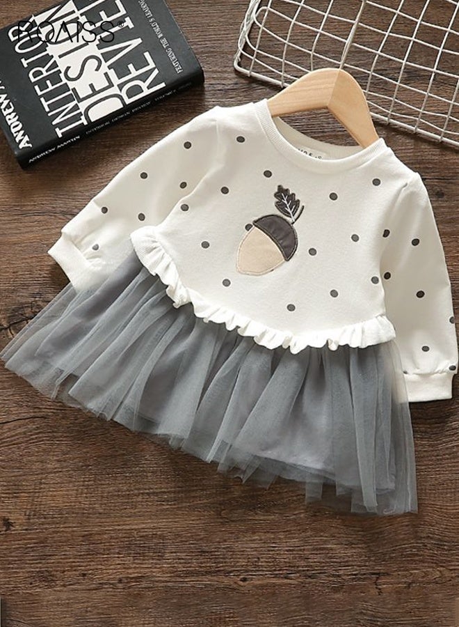 رويس فساتين من التول للبنات، فستان بأكمام طويلة للأطفال الصغار، فستان منقّط رائع، مناسب للارتداء اليومي والأنشطة الخارجية - Image 1