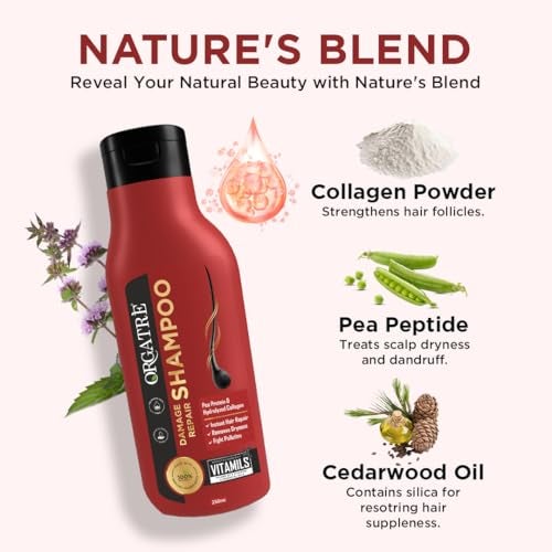 ORGATRE Damage Repair Shampoo - 250ml | For Rough, Dull & Damaged Hair | Protein & Hydrolyzed Collagen | Stronger, Vibrant Hair | SLS-Free | For Men & Women - Image 3