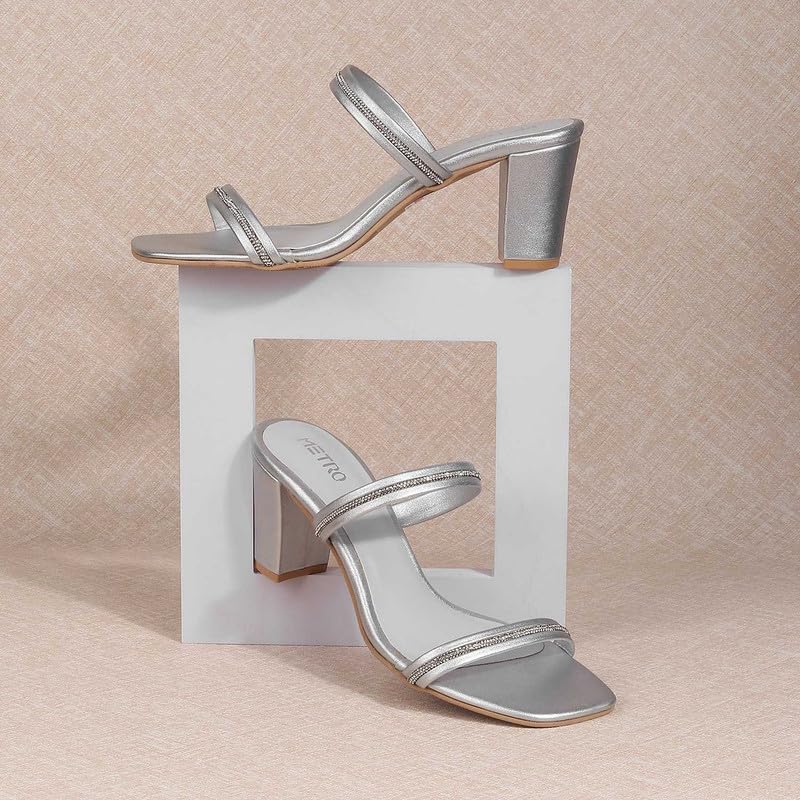 Metro Women Silver Block Heel Fashion Sandal UK/5 EU/38 (35-330) - Image 2