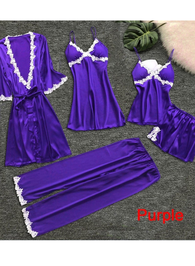 5 Pcs Pajamas Mid Sleeves Lounge Clothes Robe Pajamas Set  - Image 2