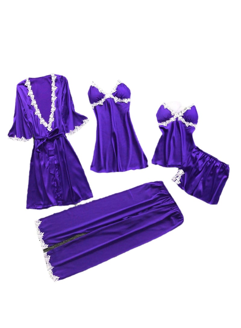 5 Pcs Pajamas Mid Sleeves Lounge Clothes Robe Pajamas Set  - Image 1
