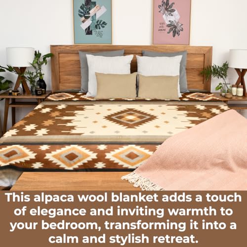 DAVLINA, Alpaca Wool Blanket | Reversible 2 in 1 | Thick, Ultra Soft, Breathable and Hypoallergenic | Non-Itchy or Scratchy | Made in Ecuador (Brown Beige Varicolored, Aztec) - Image 5