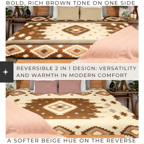 DAVLINA, Alpaca Wool Blanket | Reversible 2 in 1 | Thick, Ultra Soft, Breathable and Hypoallergenic | Non-Itchy or Scratchy | Made in Ecuador (Brown Beige Varicolored, Aztec) - Image 4