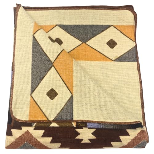 DAVLINA, Alpaca Wool Blanket | Reversible 2 in 1 | Thick, Ultra Soft, Breathable and Hypoallergenic | Non-Itchy or Scratchy | Made in Ecuador (Brown Beige Varicolored, Aztec) - Image 2