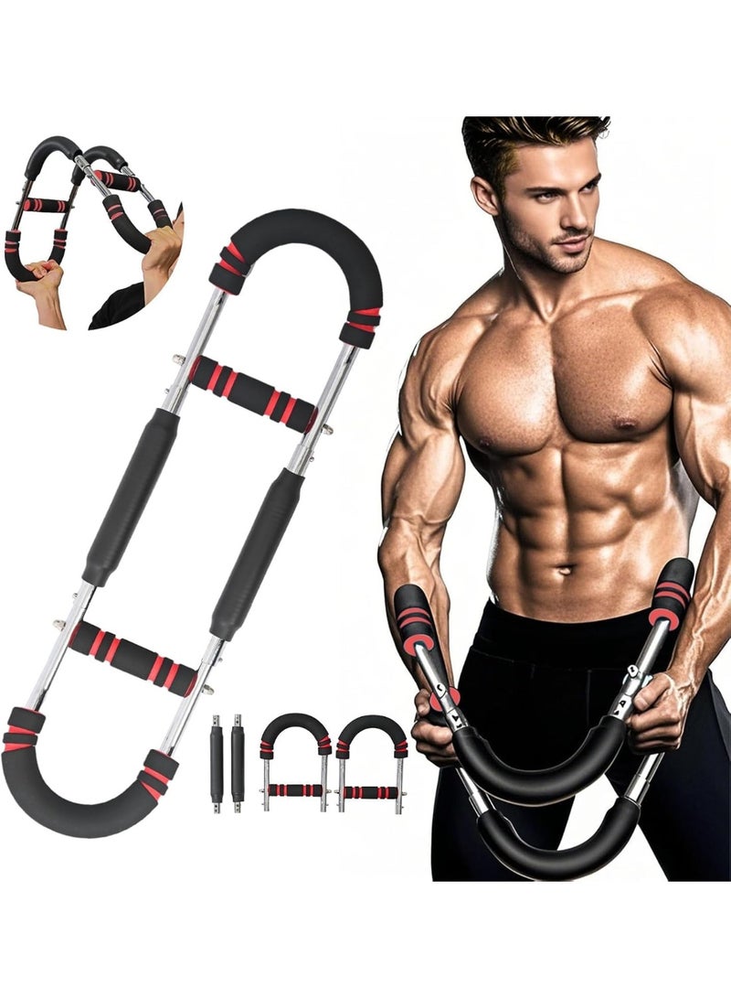 دي إم جي تك مدرب ذراع تويستر وموسع للصدر على شكل حرف U - زنبرك فولاذي قابل للتعديل 3 مستويات مع مقابض مضادة للانزلاق وتصميم مضاد للقرص، لتمرين عضلات الصدر الخلفية ذات الرأسين، مدرب قوة محمول في صالة الألعاب الرياضية المنزلية - Image 1