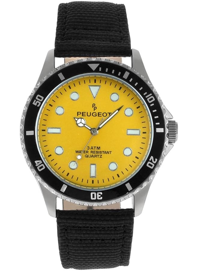 PEUGEOT Men's Sport Bezel Watch With Black Canvas Wrist Band  - Image 1