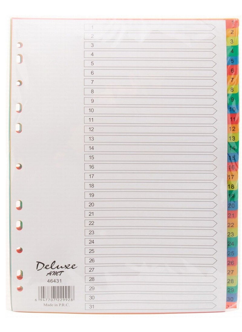 Deluxe Amt Plastic File Divider Tabs With Thirty One Divisions With Number Multicolour  - Image 1