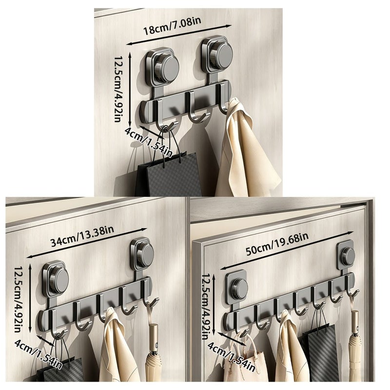 Grey 7 Hooks No Drill Suction Cup Rack For Coats Bags Towels Hats - Image 3