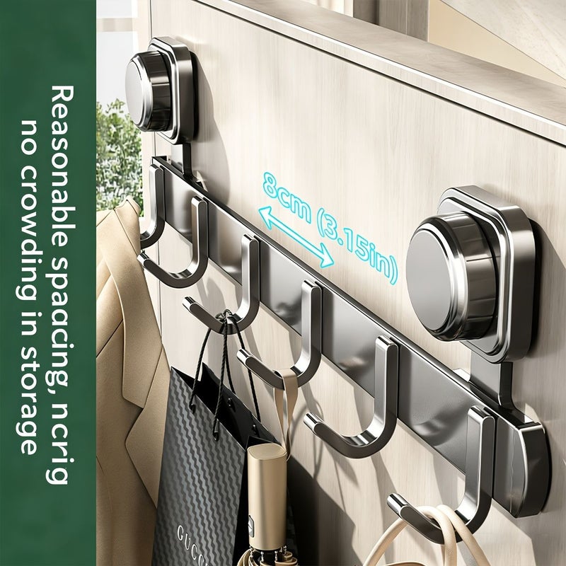 Grey 7 Hooks No Drill Suction Cup Rack For Coats Bags Towels Hats - Image 5
