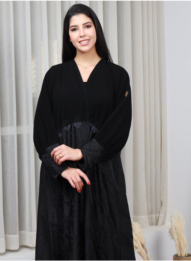 Black abaya with floral fabric at the bottom - pzsku/Z2437F1A69B3944528581Z/45/_/1711395031/45bea585-f6cf-45c8-a4bc-9b529153b119