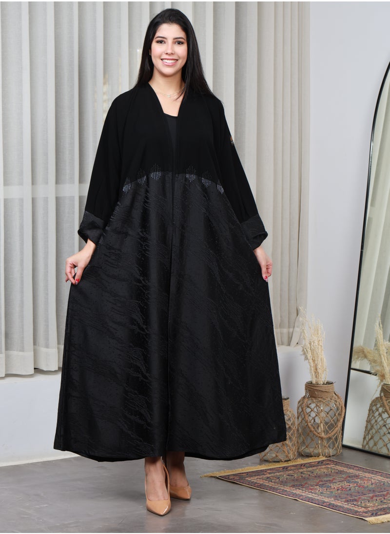 Black abaya with floral fabric at the bottom - pzsku/Z2437F1A69B3944528581Z/45/_/1711395033/31c11f7f-523e-4921-a48e-52df4fb2c8cb