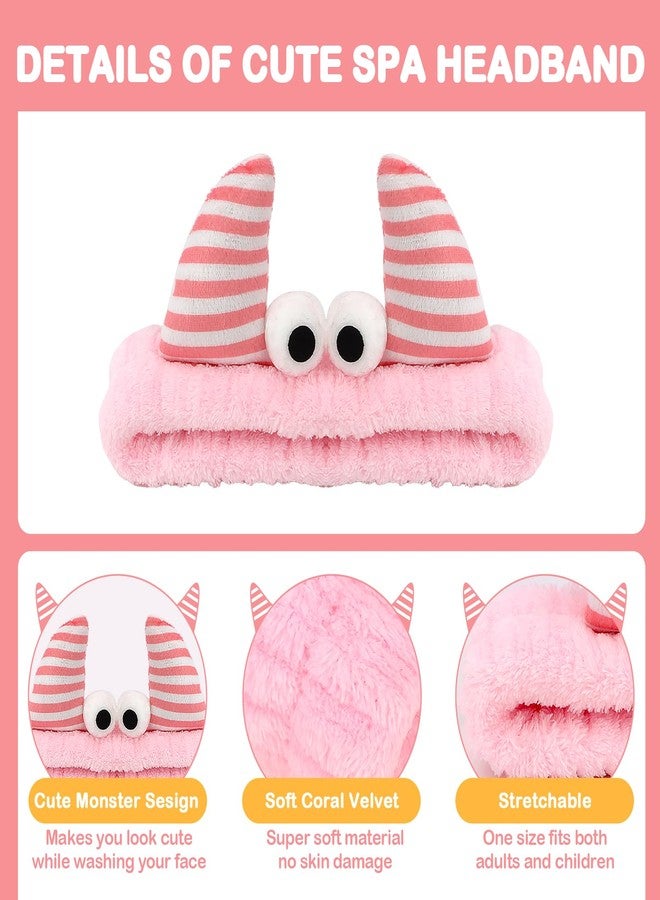 CAVETEE Monster Headband, Cute Soft Coral Fleece Spa Headbands for Washing Face Skincare Makeup Hair Accessories for Women - Image 2