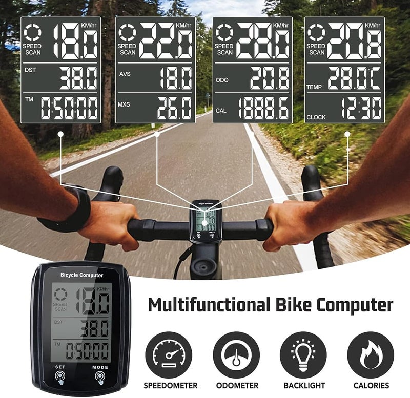 OSHIMA Bike Speedometer, Waterproof Bicycle Computer Speedometer, Wired Bike Cycling Computer LCD Backlight, Multifunctional Odometer for Bicycles LCD Backlit Display and Multiple Functions - Image 2