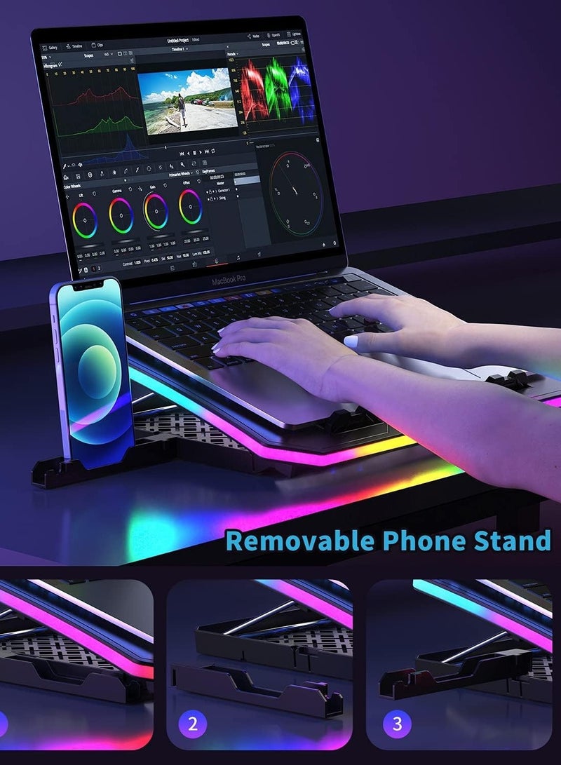 Loquat Laptop Cooling Pad, RGB Lights Laptop Cooler 6 Fans for 15.6-17.3 Inch Laptops, 7 Height Stands, 10 Modes Light, 2 USB Ports, Desk or Lap Use (A8,Blue) - Image 3