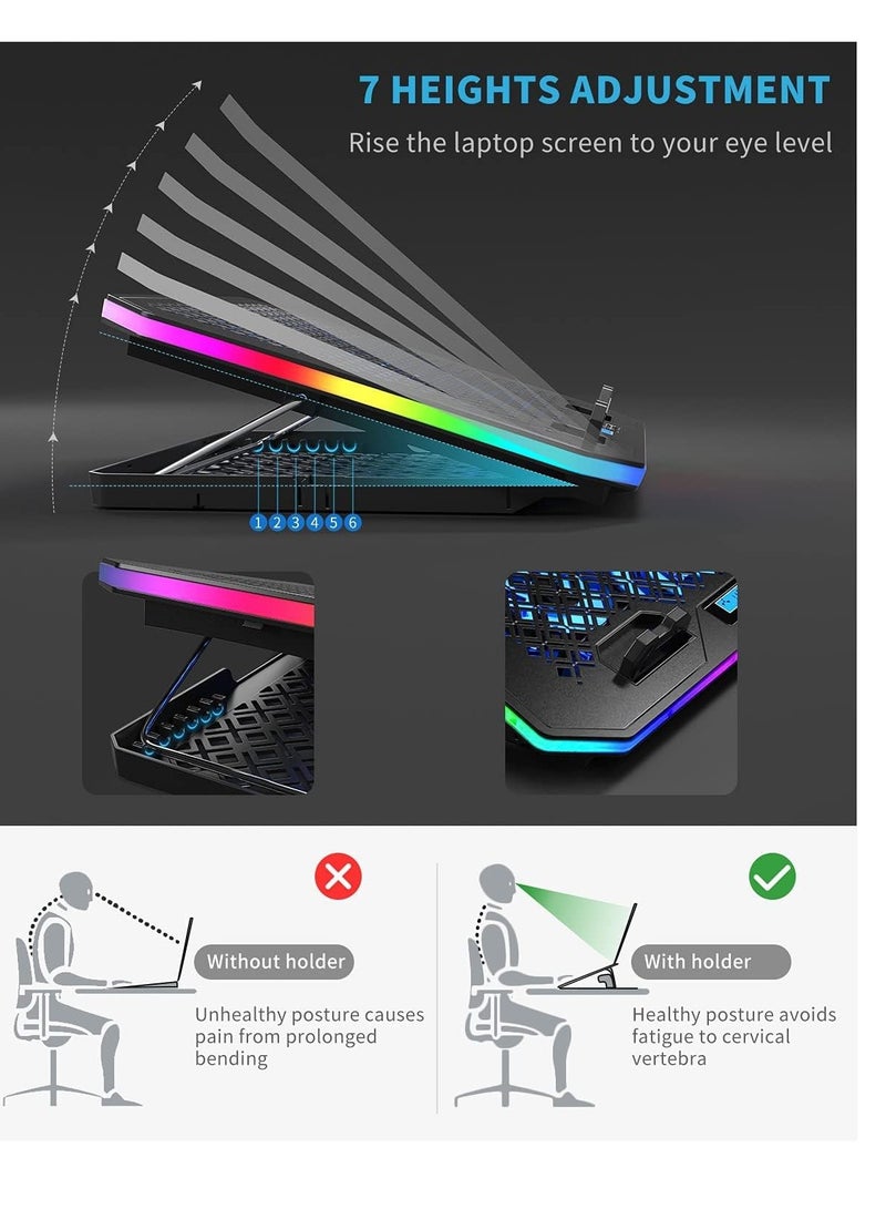 Loquat Laptop Cooling Pad, RGB Lights Laptop Cooler 6 Fans for 15.6-17.3 Inch Laptops, 7 Height Stands, 10 Modes Light, 2 USB Ports, Desk or Lap Use (A8,Blue) - Image 4