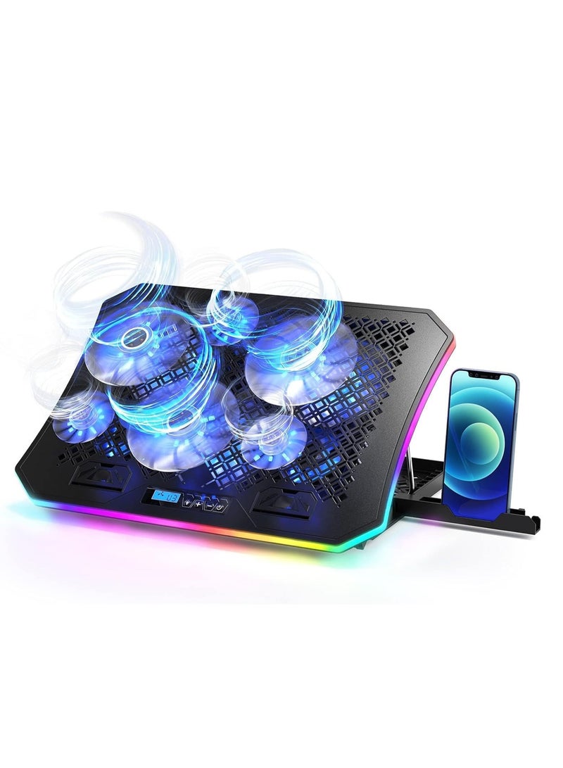 Loquat Laptop Cooling Pad, RGB Lights Laptop Cooler 6 Fans for 15.6-17.3 Inch Laptops, 7 Height Stands, 10 Modes Light, 2 USB Ports, Desk or Lap Use (A8,Blue) - Image 1