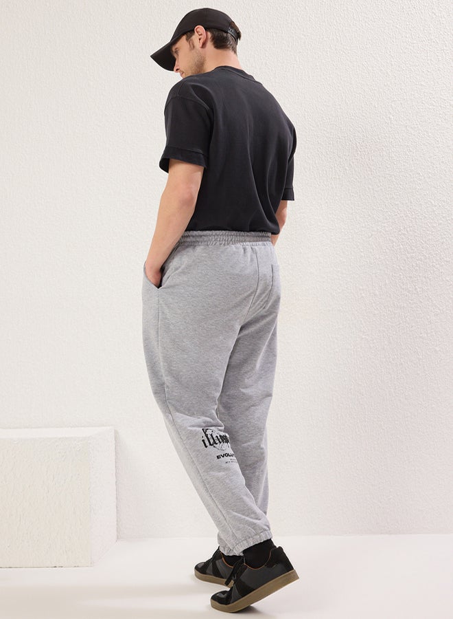 trendyol Gray Melange Oversize/Wide Cut Elastic Leg Butterfly Printed Sweatpants - Image 3