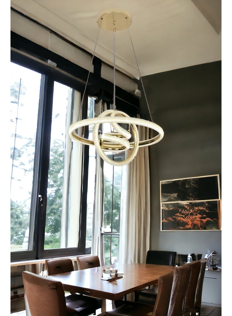 Visionary Home Using Adjustable Three Colour LED Chandelier (Warm/Cool/ Neutral Light) , Golden Body Unique Shape Pendant Light for Living Room, Lobby, Study Room, Kitchen, Bedroom, Dining Room, Cafe - Image 1