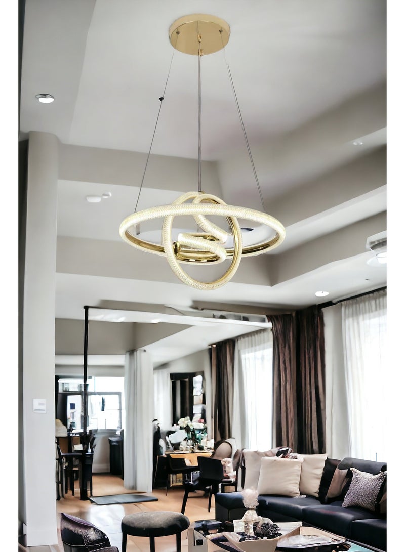 Visionary Home Using Adjustable Three Colour LED Chandelier (Warm/Cool/ Neutral Light) , Golden Body Unique Shape Pendant Light for Living Room, Lobby, Study Room, Kitchen, Bedroom, Dining Room, Cafe - Image 2