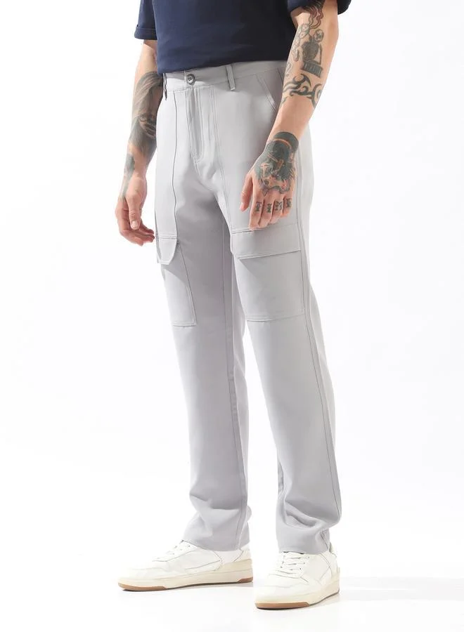 HIGH STAR light grey Grey Trousers Solid Button Woven Full Cargo Mid-Rise for Men – Make every day iconic for Men | Best Price UAE