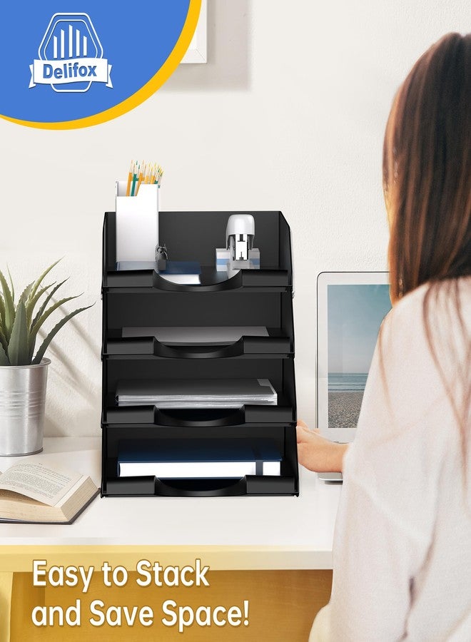 Delifox 4 Pack Stackable Paper Trays for Letter Documents, Desktop File Organizers for Office Supplies, Stackable Desk Tray Holder for Paper Storage, Black - Image 4