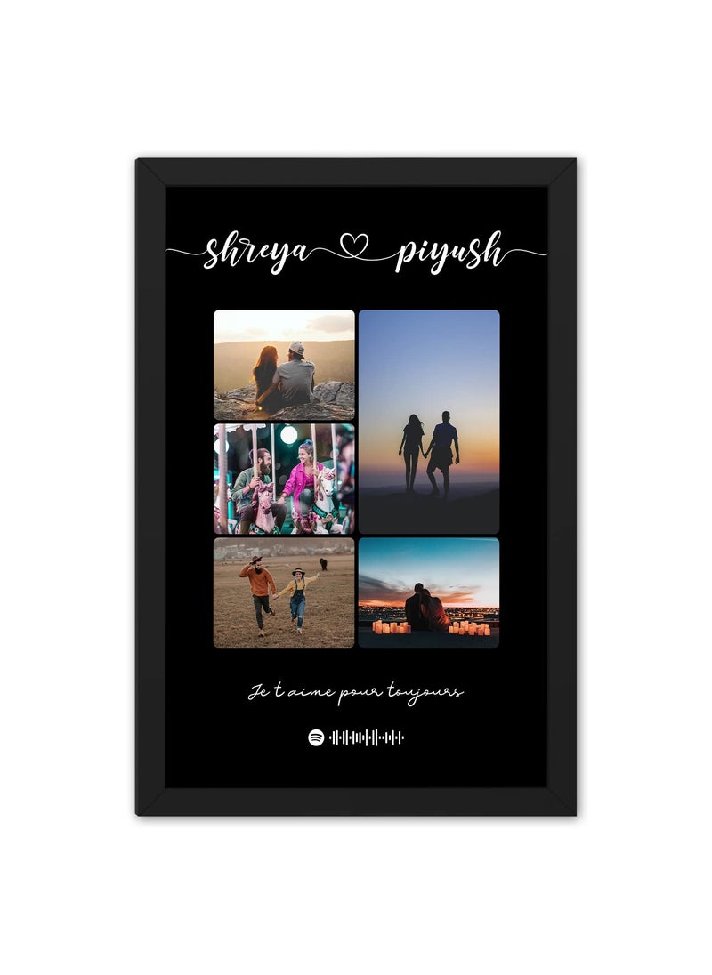 Ritwikas Personalized Rectangular Photo Collage Spotify Song Link Qr Code Message Name Premium Digital Print Synthetic Black Framed With Glass Wall Art Size 95 X 135 Inch Set Of 1 Multi Colour