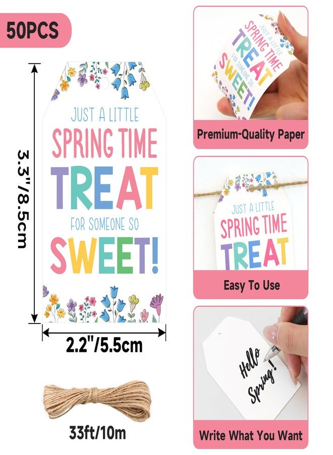 Anwyll Spring Gift Tags with String - 50Pcs Happy Spring Tags Hello Welcome Spring Gift Tag Spring Flower Floral Tag Just A Little Spring Time Treat for Someone Sweet Label for Party Favor Decoration - Image 3
