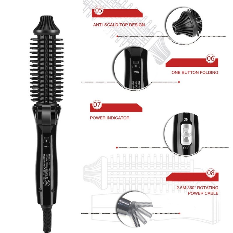 woobles Ionic Ceramic Thermal Brush, Foldable Hot Brush Curling Iron Comb for Styling & Frizz Control - Image 5