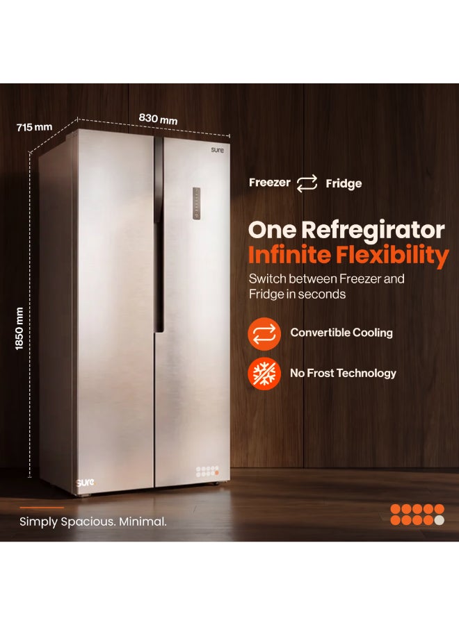 SURE 673L Gross, 403L Net Side-by-Side Refrigerator, 270L Freezer Capacity, Inverter Compressor, Frost Free, Touch Control Panel, LED Door Display, Silent Operation, Inox Finish, RSF-673 RSF-673 Inox Finish - Image 4