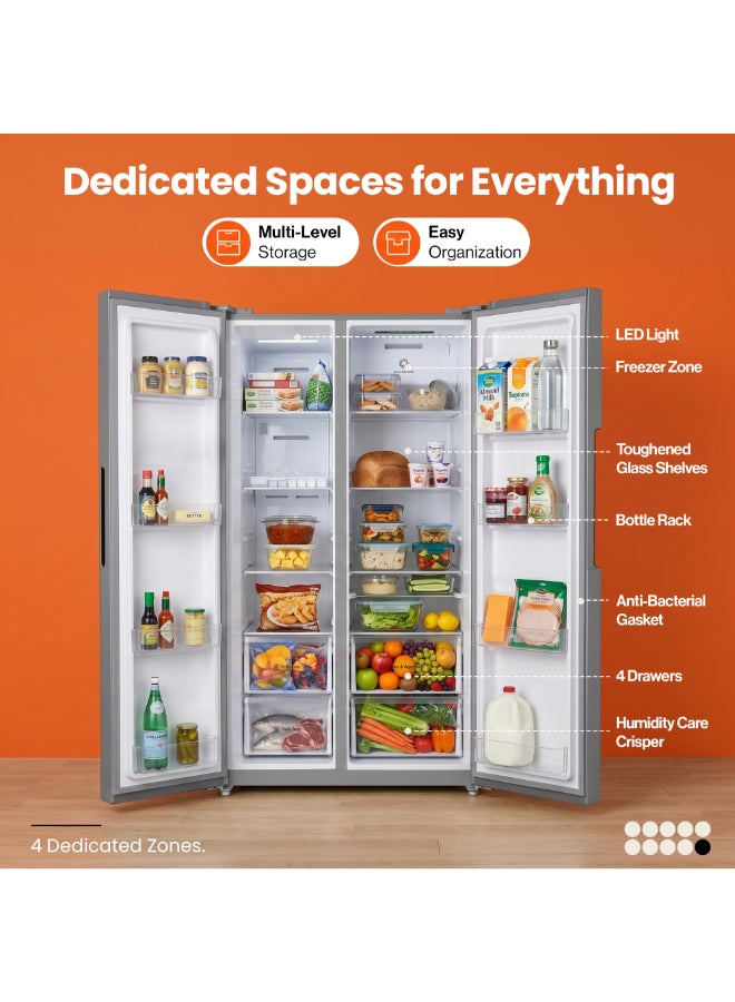 SURE 673L Gross, 403L Net Side-by-Side Refrigerator, 270L Freezer Capacity, Inverter Compressor, Frost Free, Touch Control Panel, LED Door Display, Silent Operation, Inox Finish, RSF-673 RSF-673 Inox Finish - Image 5
