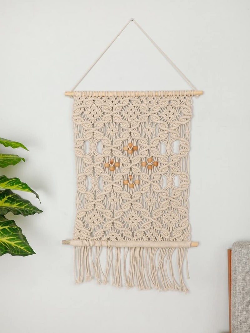 pepme pepme Macrame Wall hanging interconnected knots beads 20x30 offwhite 