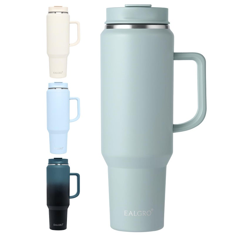 EALGRO 50 oz Tumbler with Handle  Insulated Tumblers with Lid and Straw  Large Metal Sports Water Bottle Jug  Thermal Stainless Steel Travel Coffee Mug Cup  Sage Green - Image 1