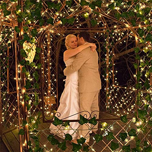 Comtelek 12 Pack Fake Vines for Room Decor with 100 LED String Light Artificial Ivy Garland Hanging Plants Faux Greenery Leaves Bedroom Aesthetic Decor for Home Garden Wall Wedding - Image 5