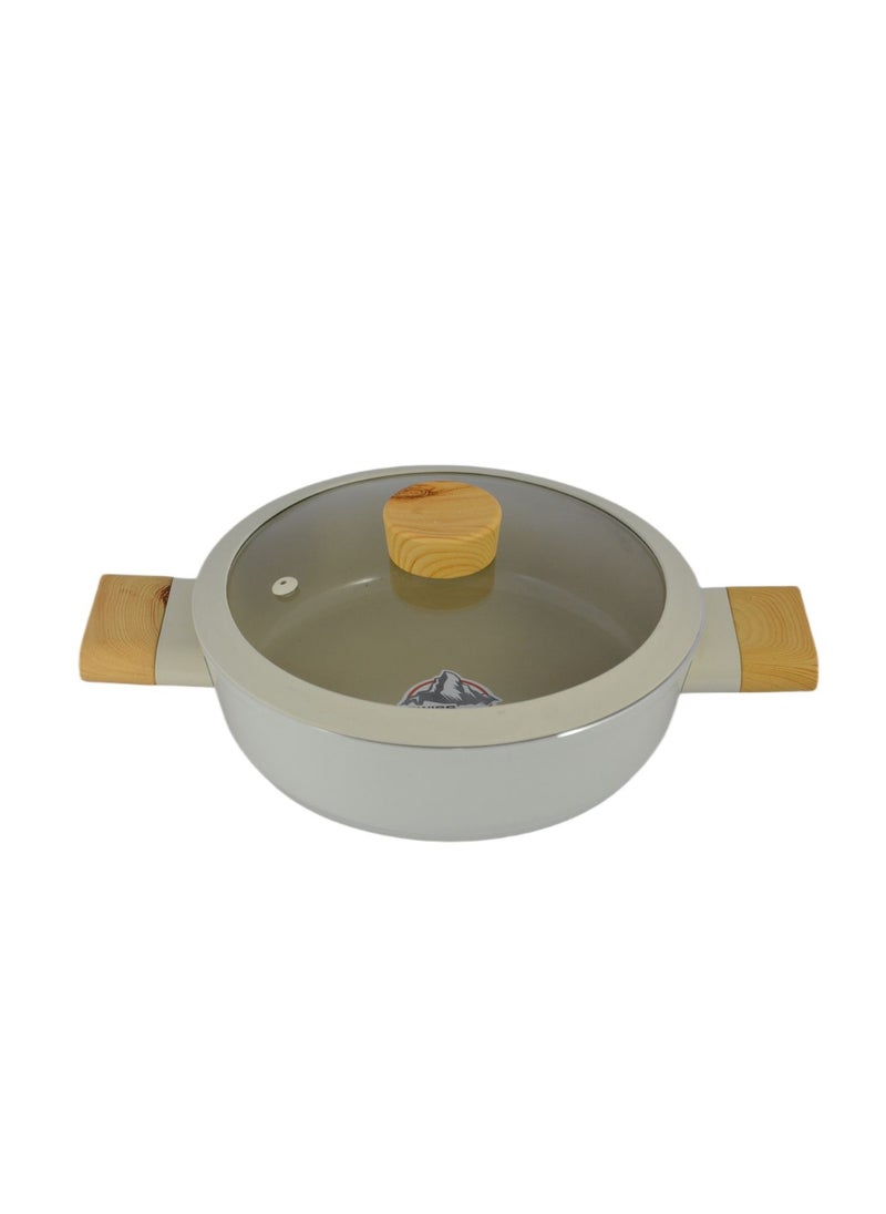Homemaker Swiss Crystal High Quality Ceramic Coating Non-Stick Low Casserole - 22cm- Glass Lid With Protective Silicon Edge - Natural Wood Handles and Knob - Beige  - Image 5
