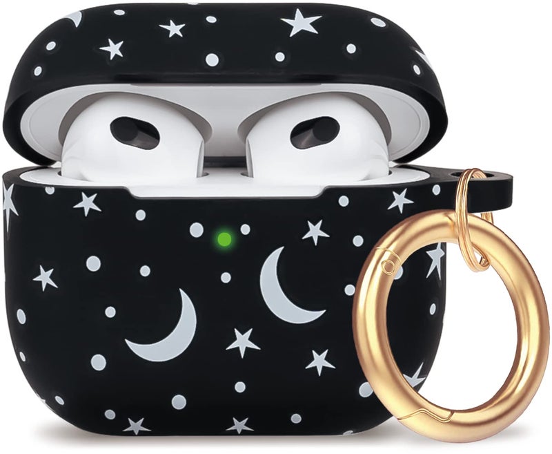 Gawnock Moon Star Silicone Compatible with AirPods 3 Case 2021, Gawnock Soft Case for Compatible with AirPods 3rd Generation Print Cover for Women Girls with Keychain (Moon/Star) - Image 1