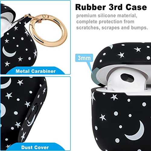 Gawnock Moon Star Silicone Compatible with AirPods 3 Case 2021, Gawnock Soft Case for Compatible with AirPods 3rd Generation Print Cover for Women Girls with Keychain (Moon/Star) - Image 4