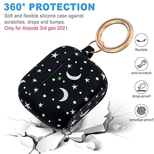 Gawnock Moon Star Silicone Compatible with AirPods 3 Case 2021, Gawnock Soft Case for Compatible with AirPods 3rd Generation Print Cover for Women Girls with Keychain (Moon/Star) - Image 5
